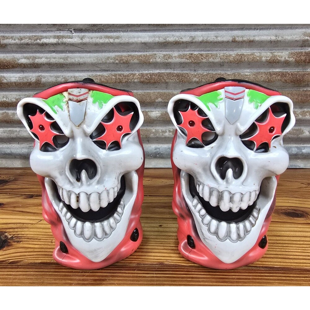 Lot of 2 Monster Jam Grave Digger Truck Red Eye Light Up Skull Cups Red Mugs